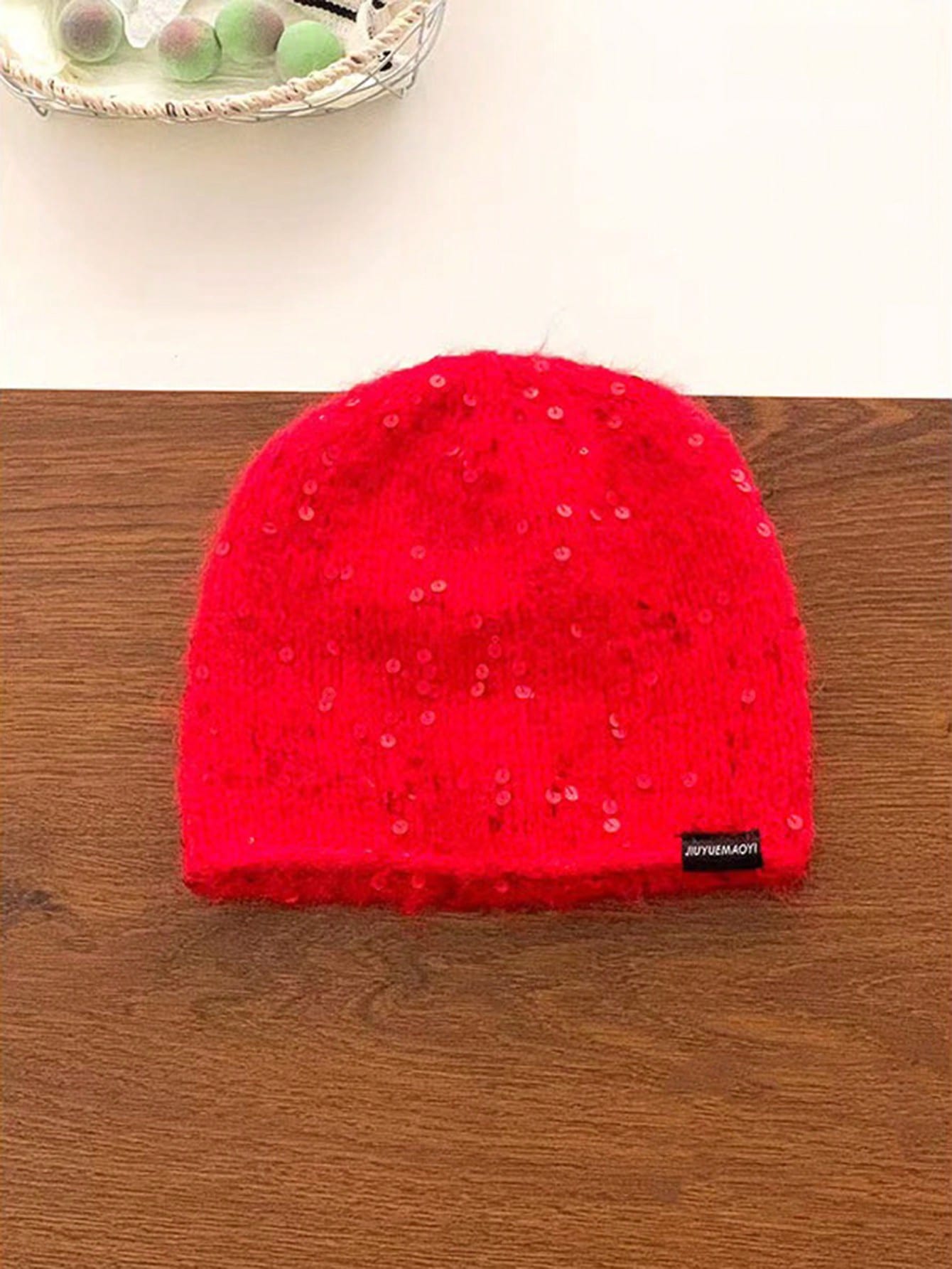1pc Women's Handmade Knitted Beanie With Sequin Decor, Hip Hop Y2K Style, Daily Wear, Outing, Shopping, Party, Windproof, Warm, Ear Protection, Woolen Hat