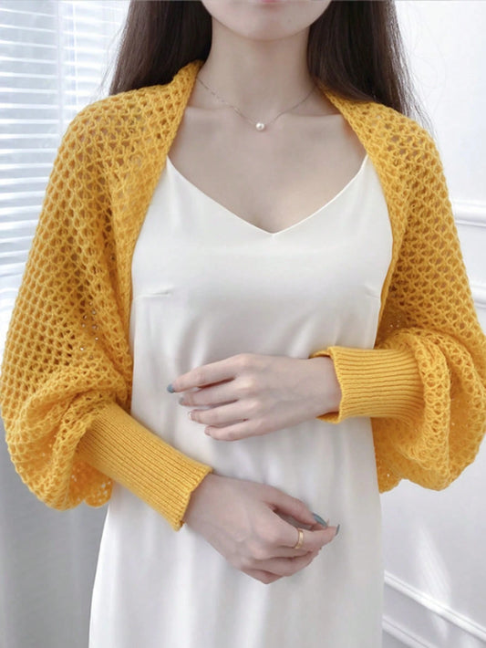1pc Women's Spring/Summer Honeycomb Sleeve Cape Shawl With Knitted Collar & Hollow Out Detailing, Fashionable Outerwear Accessories Women