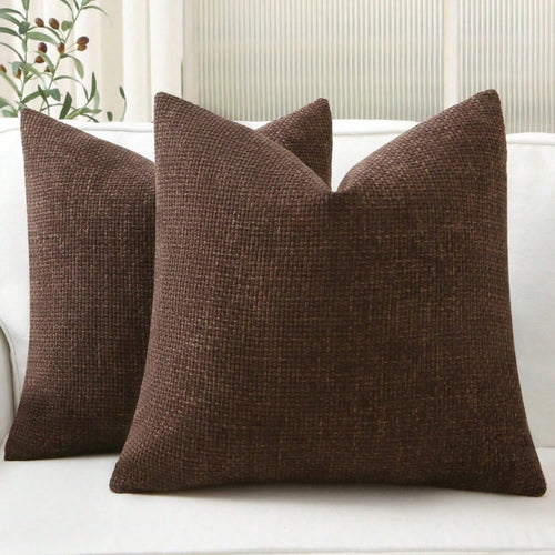 1pc Woven Textured Throw Pillow Cover, 18X18 Inch Coffee Brown Cushion Sham, Soft Chenille Pillow Case, Retro Seasonal Square Pillow, Nordic Solid Color Square Sofa Cushion, Farmhouse Woven 20X20 Inch