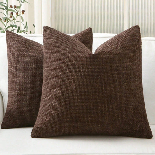 1pc Woven Textured Throw Pillow Cover, 18X18 Inch Coffee Brown Cushion Sham, Soft Chenille Pillow Case, Retro Seasonal Square Pillow, Nordic Solid Color Square Sofa Cushion, Farmhouse Woven 20X20 Inch