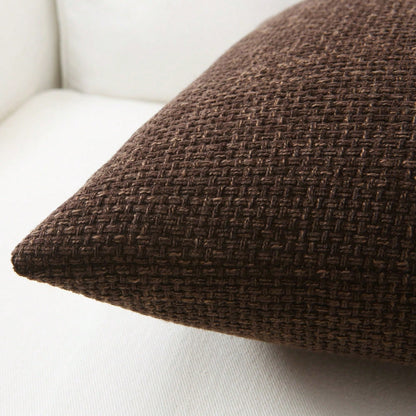 1pc Woven Textured Throw Pillow Cover, 18X18 Inch Coffee Brown Cushion Sham, Soft Chenille Pillow Case, Retro Seasonal Square Pillow, Nordic Solid Color Square Sofa Cushion, Farmhouse Woven 20X20 Inch