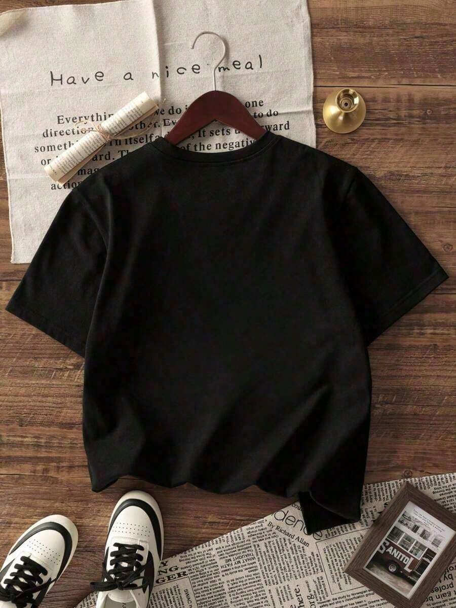 1pcsSummer Collection,Women's Casual Short Sleeve T-Shirt White "Overstimulated" Simple Text Print Casual Oversized Summer T-Shirt Summer Tops