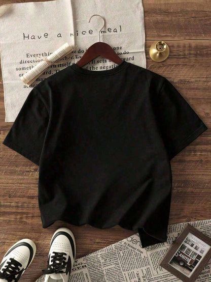 1pcsSummer Collection,Women's Casual Short Sleeve T-Shirt White "Overstimulated" Simple Text Print Casual Oversized Summer T-Shirt Summer Tops