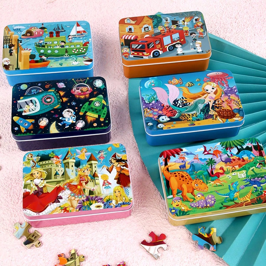 1Set 100Pcs Wooden Jigsaw Puzzles Multi Color Animal Dinosaur Ocean Space Theme Toys For Kids 3-7, Montessori Toddler Puzzle Games Preschool Learning Educational Kids Toys Puzzle For Kids Parent-Child