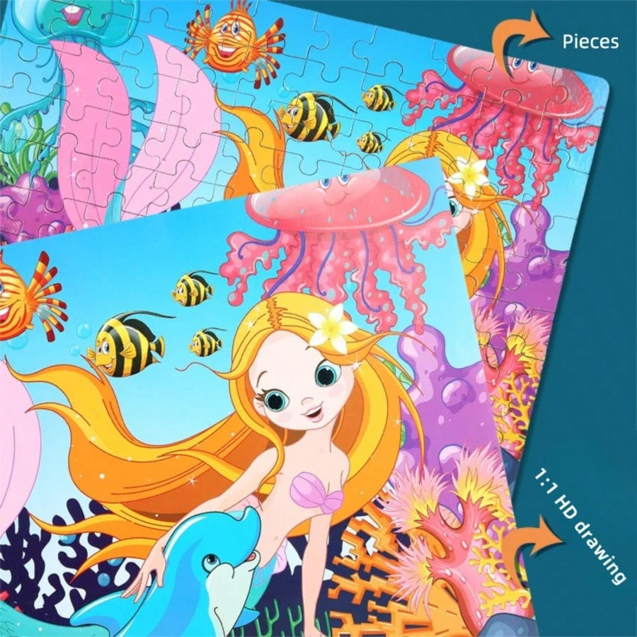 1Set 100Pcs Wooden Jigsaw Puzzles Multi Color Animal Dinosaur Ocean Space Theme Toys For Kids 3-7, Montessori Toddler Puzzle Games Preschool Learning Educational Kids Toys Puzzle For Kids Parent-Child