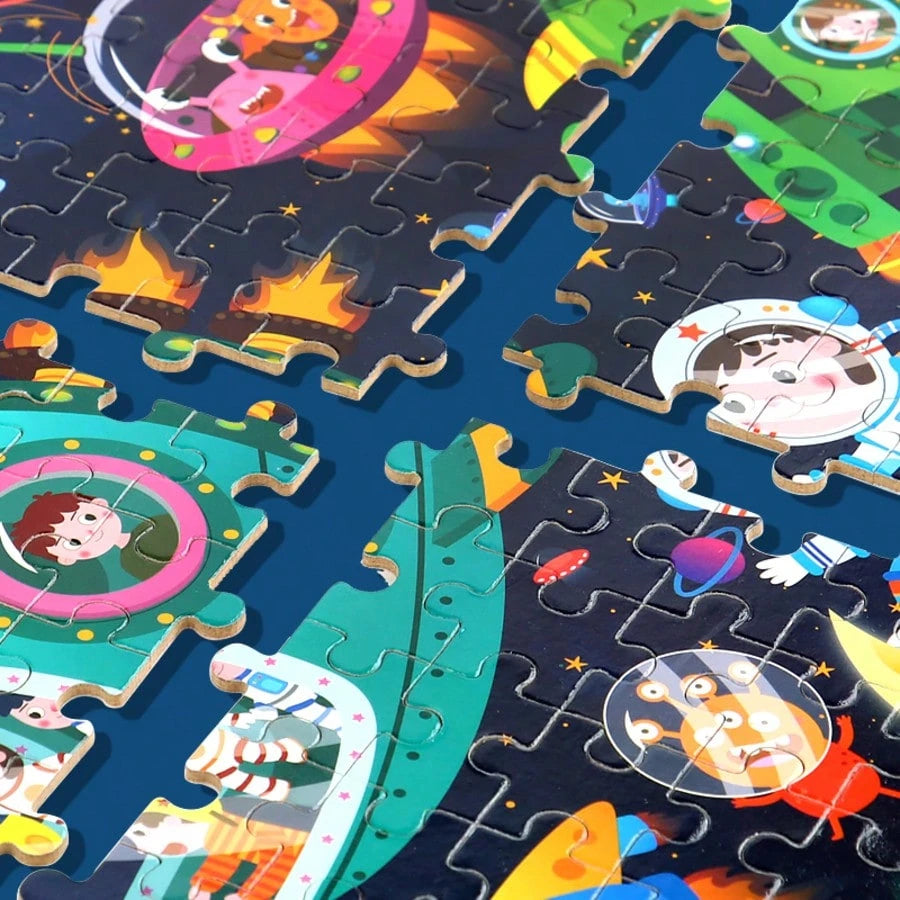 1Set 100Pcs Wooden Jigsaw Puzzles Multi Color Animal Dinosaur Ocean Space Theme Toys For Kids 3-7, Montessori Toddler Puzzle Games Preschool Learning Educational Kids Toys Puzzle For Kids Parent-Child