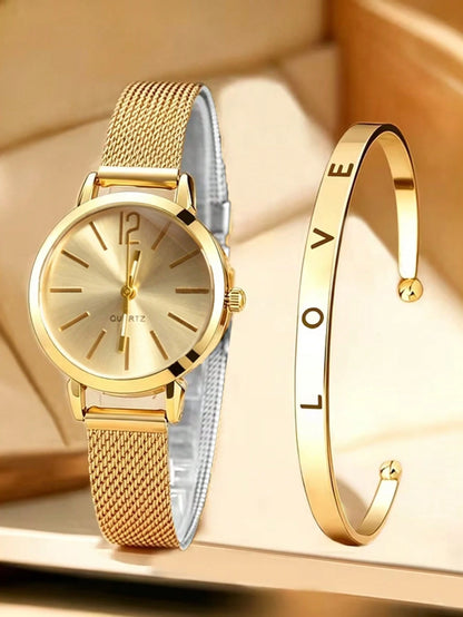 2/1pc Women's Fashion Classic Business Luxury Digital Quartz Watch, Small Minimalist Design, Paired With LOVE Bracelet, Suitable For Women's Birthday/Holiday Gift, Daily Wear, Back To School, Vacation