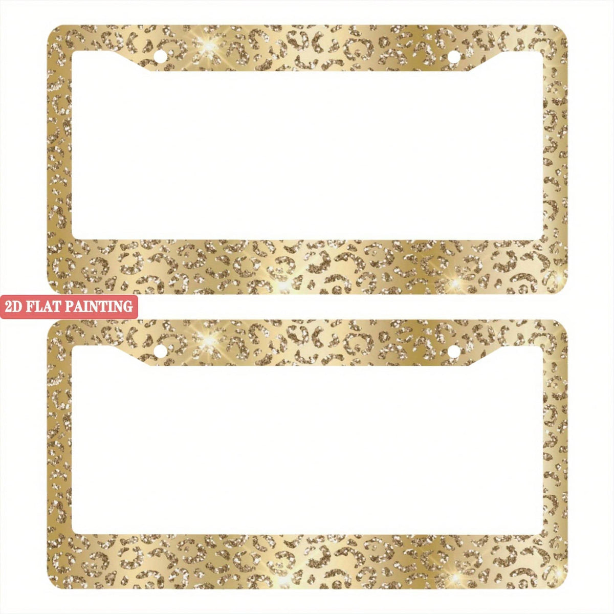2 Heavy Duty Aluminum License Plate Frames With Gold Leopard Print And Shiny Gold Trim- Suitable For Car License Plate Frames, Easy Bolt-On Installation, Luxury Cars (Compatible With SUVs, Trucks, Mo