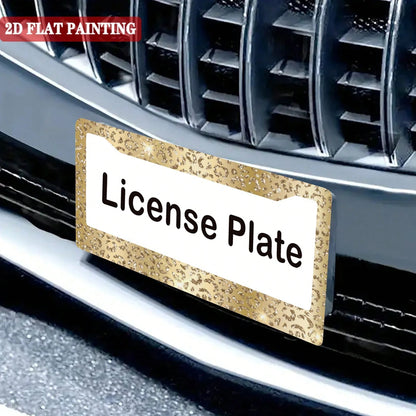 2 Heavy Duty Aluminum License Plate Frames With Gold Leopard Print And Shiny Gold Trim- Suitable For Car License Plate Frames, Easy Bolt-On Installation, Luxury Cars (Compatible With SUVs, Trucks, Mo