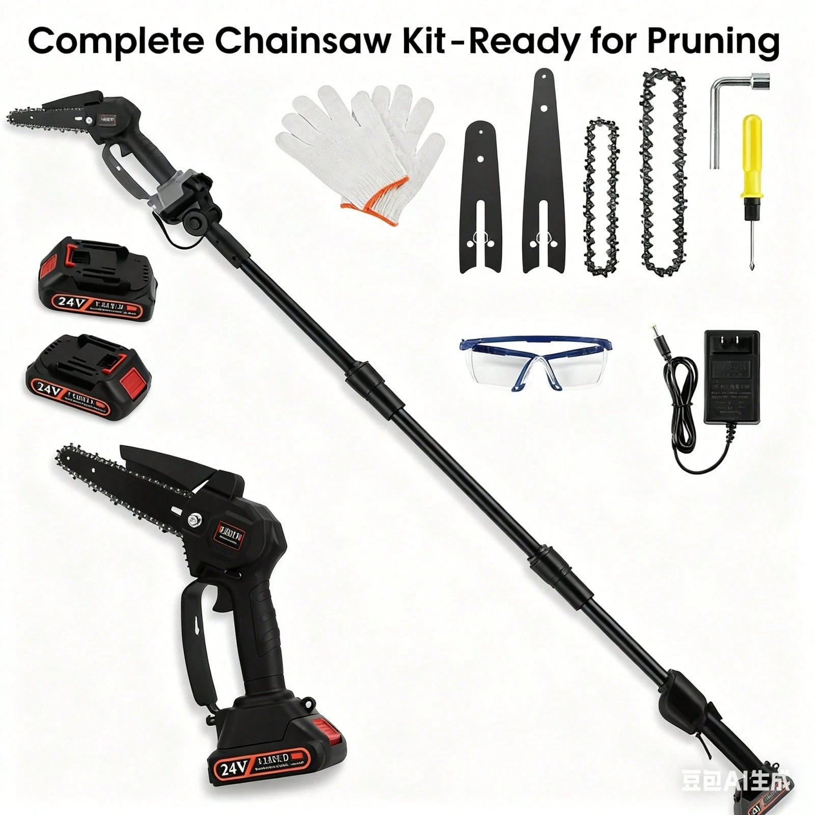 2-In-1 Cordless Pole Saw&6 Inch Mini Chainsaw, Cordless Pole Saws For Tree Trimming, 6 Inch Mini Electric Chainsaw With 2 X 1500mAh Batteries, Battery Powered Chain Saw With Extension Pole, Tree Trimm