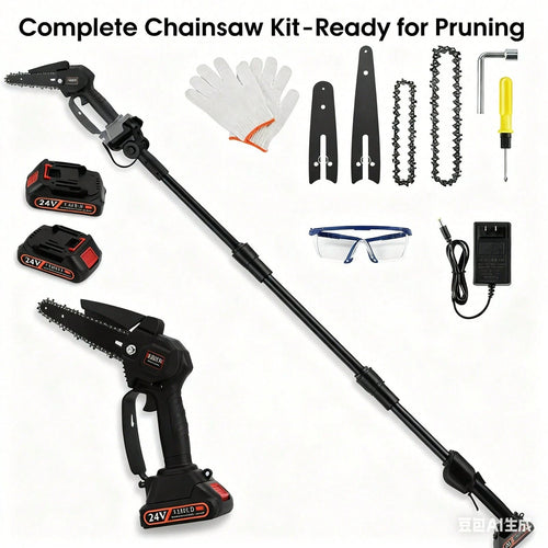2-In-1 Cordless Pole Saw&6 Inch Mini Chainsaw, Cordless Pole Saws For Tree Trimming, 6 Inch Mini Electric Chainsaw With 2 X 1500mAh Batteries, Battery Powered Chain Saw With Extension Pole, Tree Trimm