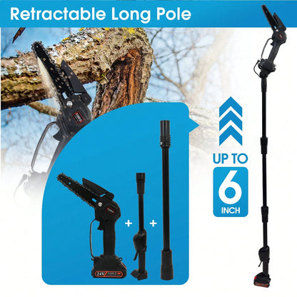 2-In-1 Cordless Pole Saw&6 Inch Mini Chainsaw, Cordless Pole Saws For Tree Trimming, 6 Inch Mini Electric Chainsaw With 2 X 1500mAh Batteries, Battery Powered Chain Saw With Extension Pole, Tree Trimm