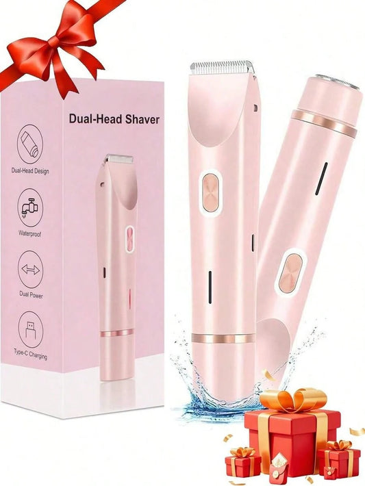 2 In 1 Women Electric Razor & Bikini Trimmer, IPX7 Waterproof Wet Dry Shaver With Ceramic Sharp Blade, USB Rechargeable 400mAh Dual Head Trimmer For Face, Underarm, Leg And Pubic Hair, Portable Person