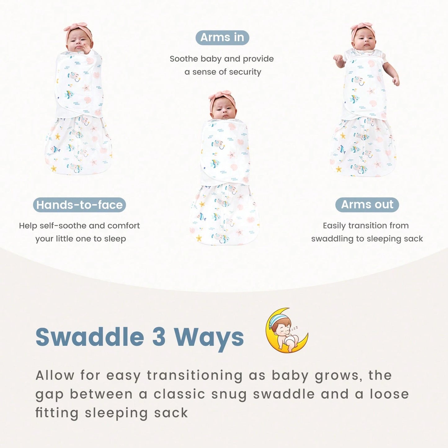 2 Pack Baby Sleep Sack 3-Way Adjustable Silent Wrap 0.5 Tog Wearable Sleep Bag