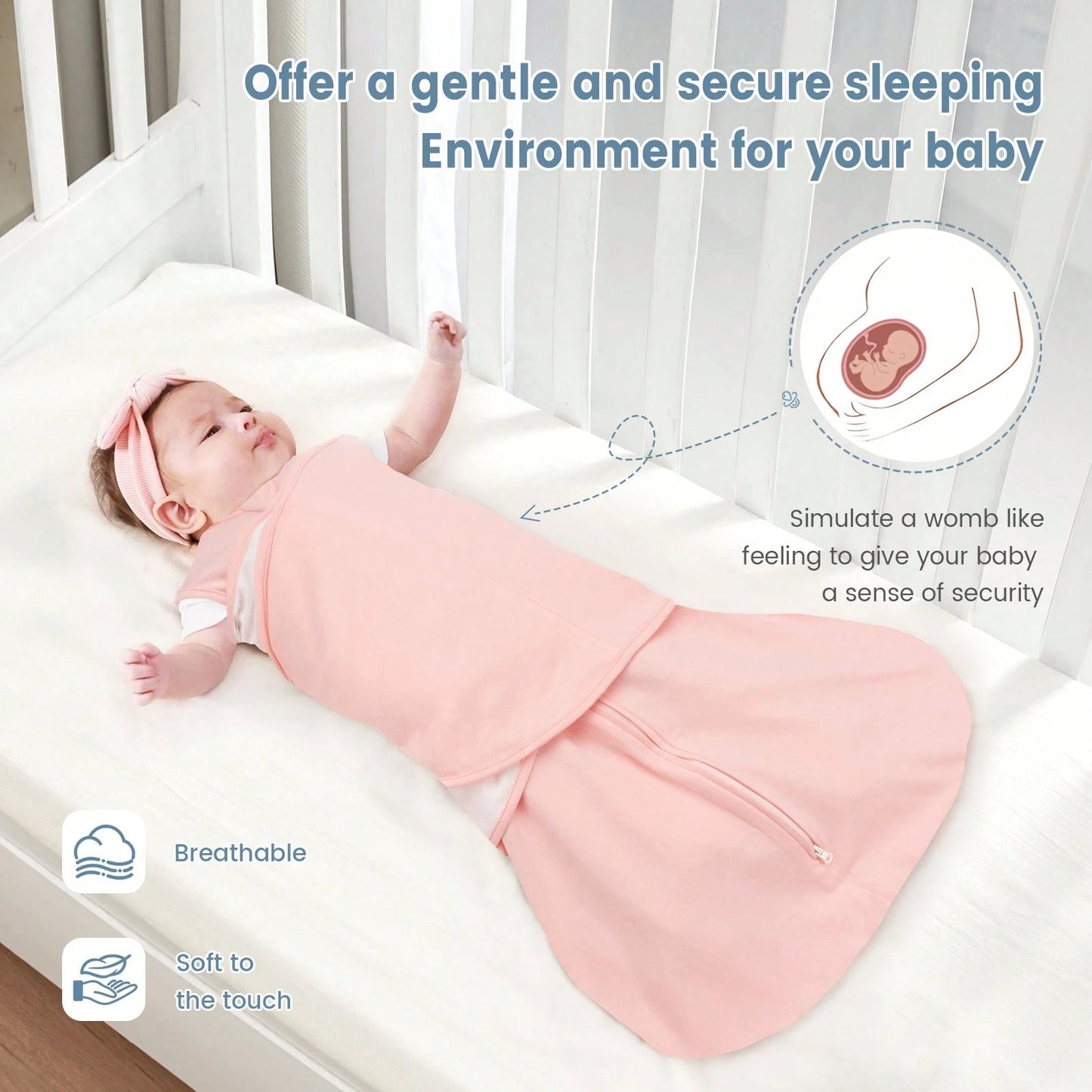 2 Pack Baby Sleep Sack 3-Way Adjustable Silent Wrap 0.5 Tog Wearable Sleep Bag