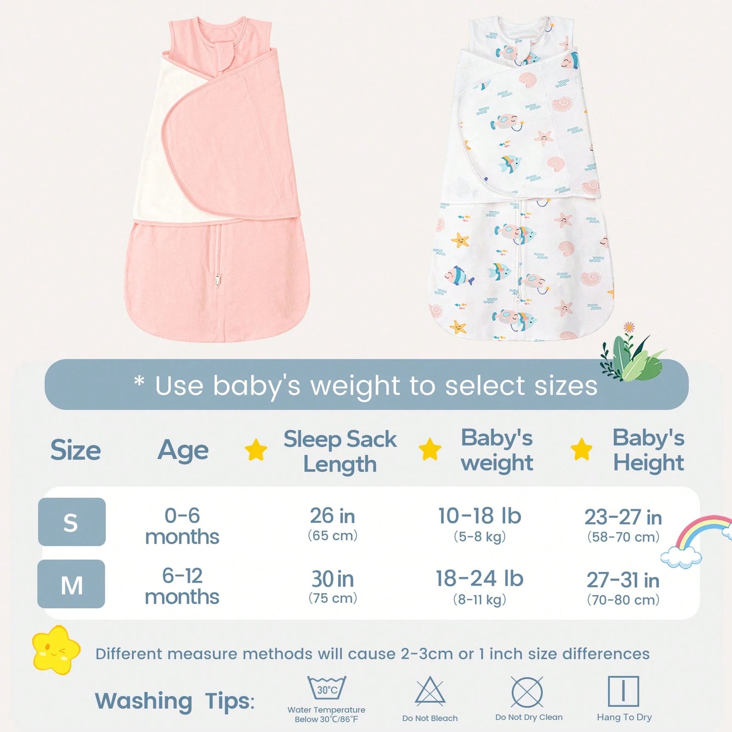2 Pack Baby Sleep Sack 3-Way Adjustable Silent Wrap 0.5 Tog Wearable Sleep Bag