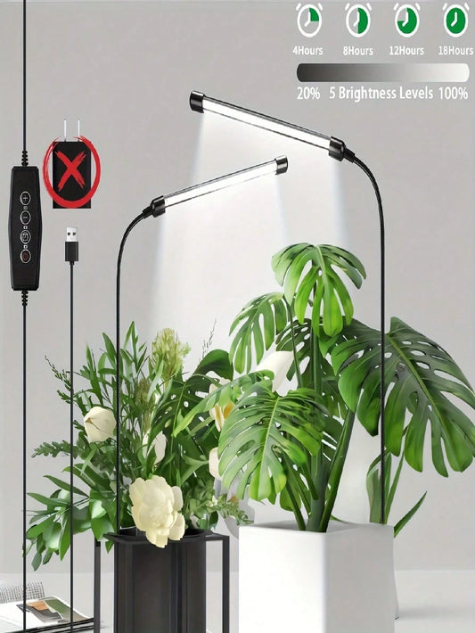 2-Pack Plug-In Plant Grow Lights, USB Home Plant Supplemental Lighting, Timer & Dimmable, Helps Succulents, Green Plants, Potted Plants, And Seedlings Grow, Bloom, And Fruit