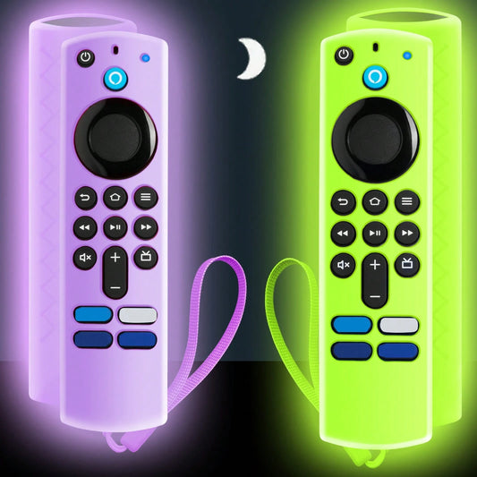2 Pcs Silicone Cover Compatible With Fire Stick Remote, Protective Case Compatible With Alexa Fire TV Remote 4K Replacement, Compatible With Firestick Remote Skin Sleeve, AntiSlip, Glow Green In The