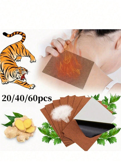 20/40/60pcs Natural Tiger Balm Patches, Chinese Herbal Hot Compress, Long-Lasting Super Strong, Non-Electric, Suitable For Back, Knee, Neck, Shoulder, Muscle And Joint Relief