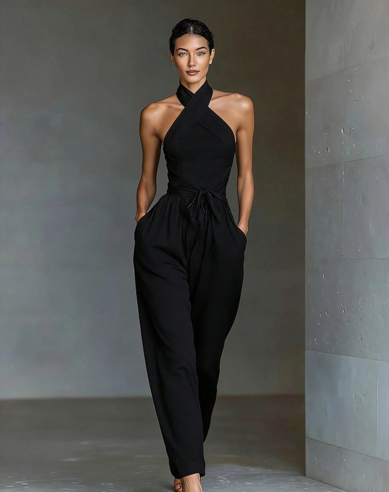 2026 New Cross Cami Jumpsuit Women Tie Waist Wide Leg Casual Romper
