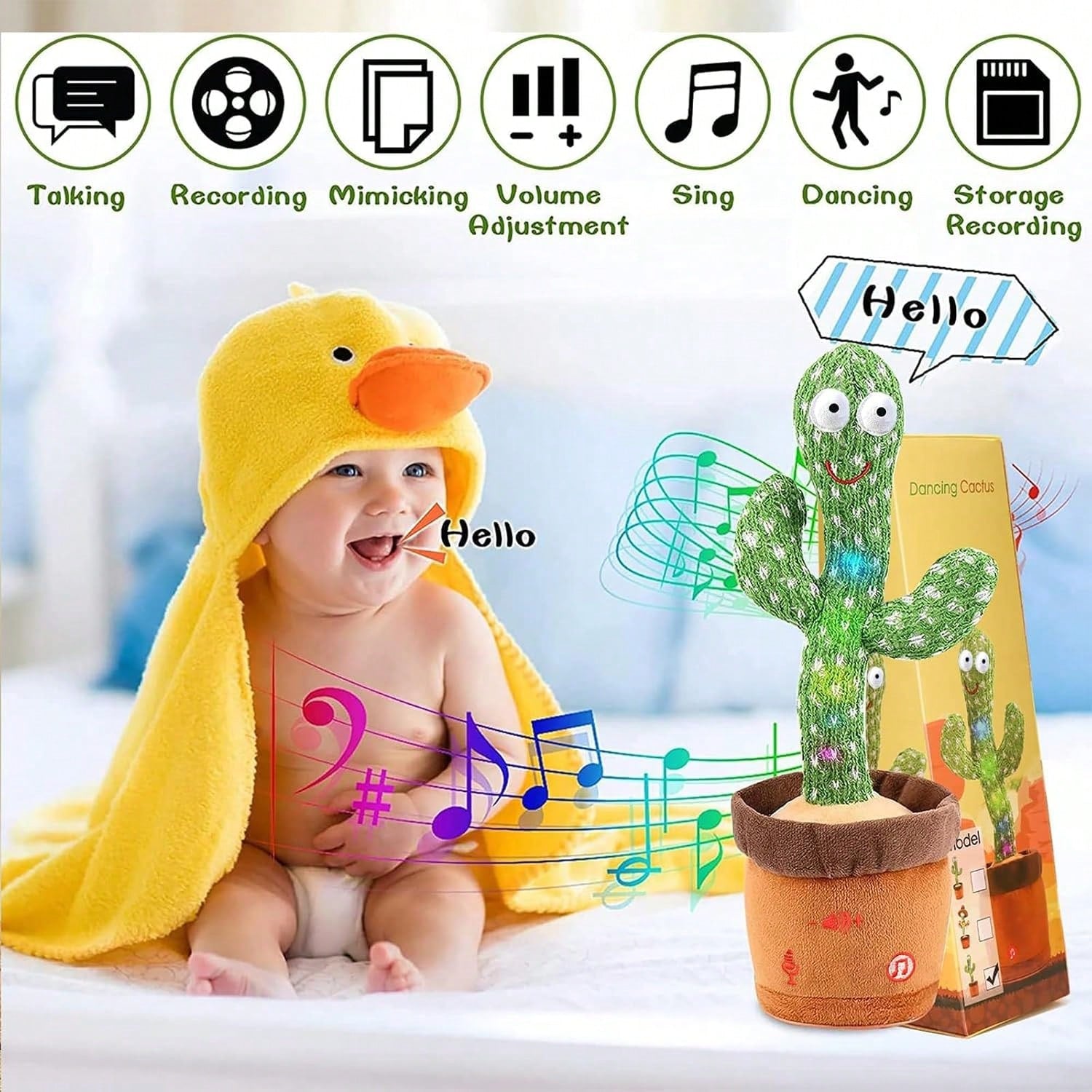 2026 Popular Fashion Spring Summer Hot Adjustable Volume Dancing Talking Cactus Toy, Sing Record Mimic And Repeat Words, Toy Boys And Girls