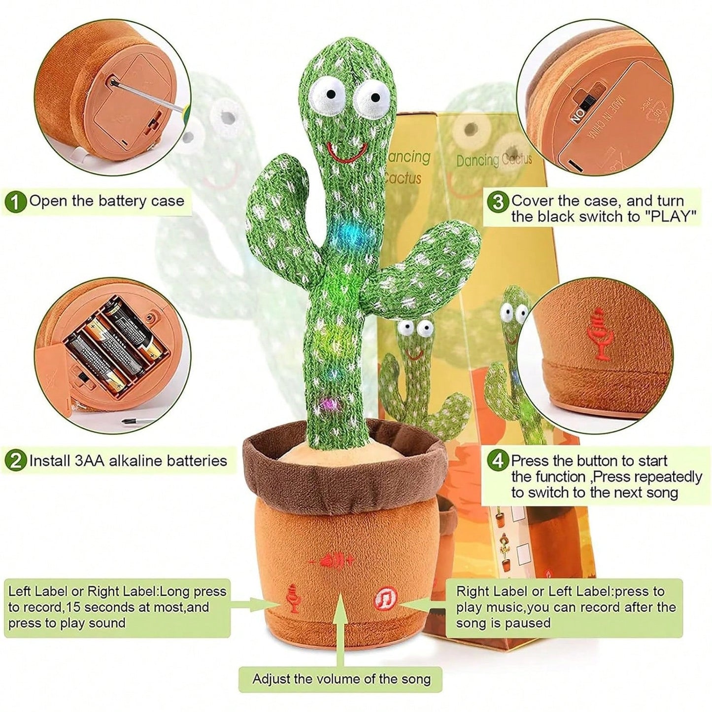 2026 Popular Fashion Spring Summer Hot Adjustable Volume Dancing Talking Cactus Toy, Sing Record Mimic And Repeat Words, Toy Boys And Girls