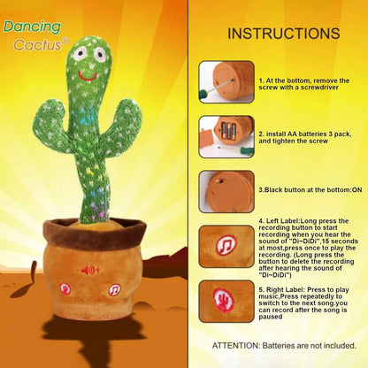 2026 Popular Fashion Spring Summer Hot Adjustable Volume Dancing Talking Cactus Toy, Sing Record Mimic And Repeat Words, Toy Boys And Girls