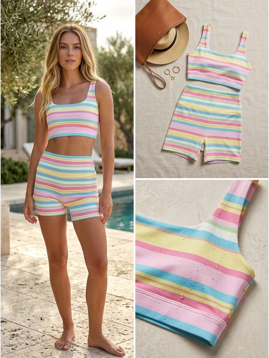2026 Spring/Summer New Retro Simple Striped Top Two-Piece Set Travel Beach Vacation Clothes Striped Outfits Matching Tube Top Wide Leg Lounge Pants
