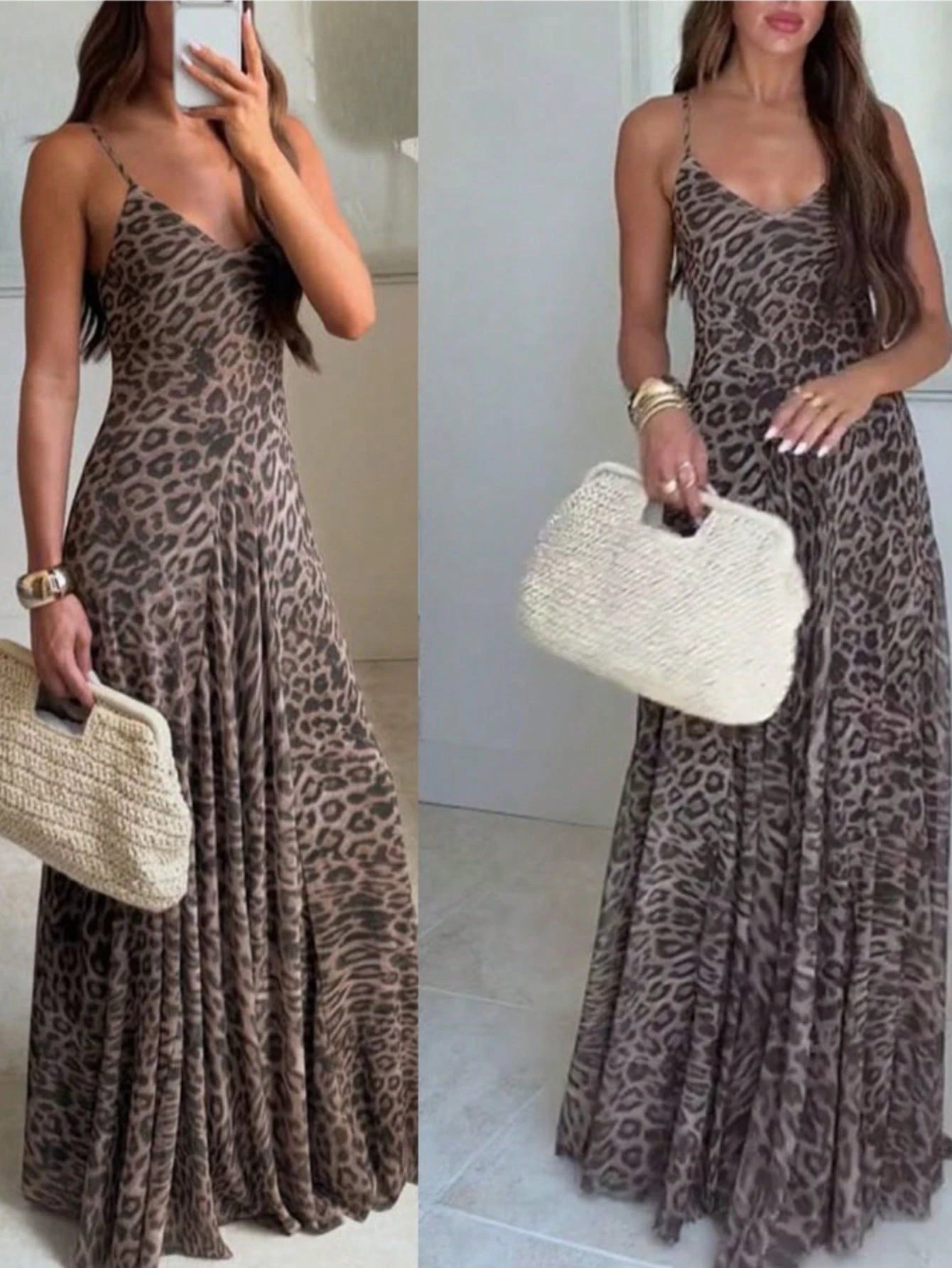 2026 Summer European And American Mesh Leopard Print Strap Zipper Dress Elegant Daily Vacation Party Women's French Vacation Style