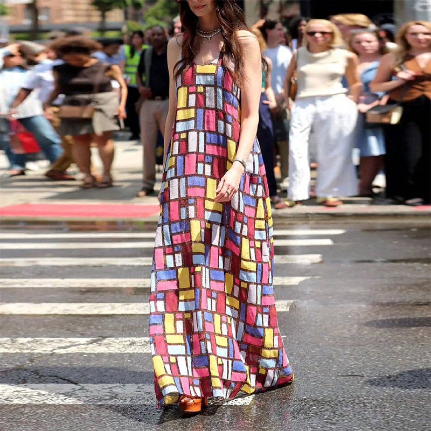 2026 Summer New Women's Clothing, Foreign Trade European And American Dresses, Casual Loose Irregular Geometric Strap Long Dress