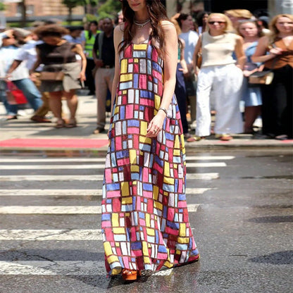 2026 Summer New Women's Clothing, Foreign Trade European And American Dresses, Casual Loose Irregular Geometric Strap Long Dress