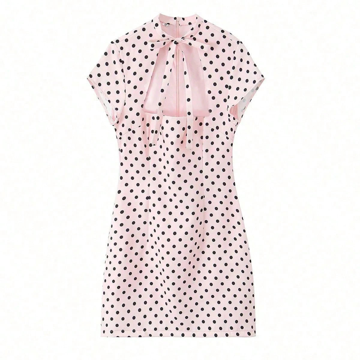 2026 Summer Women's Fashion Bow Tie Polka Dot Short Fitted Dress, Sexy Hollow Out Elegant Sleeveless Party Dress, Beach Dress