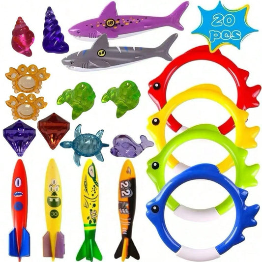 20Pcs Summer Pool Diving Swimming Toys For Kids Ages 3-12, Fun Swim Games Sinking Set, Underwater Dive Gifts With Stor