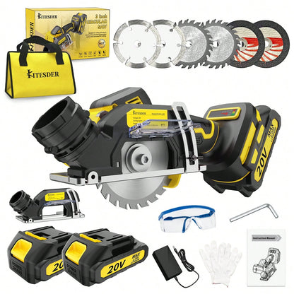 20V Brushless Mini Saw, 25000 RPM High Speed, 1.2kg Ultra Light, Removable Dust Port, 3/4in Cutting Depth – Cordless Circular Saw For Metal, Wood, Tile, Plastic