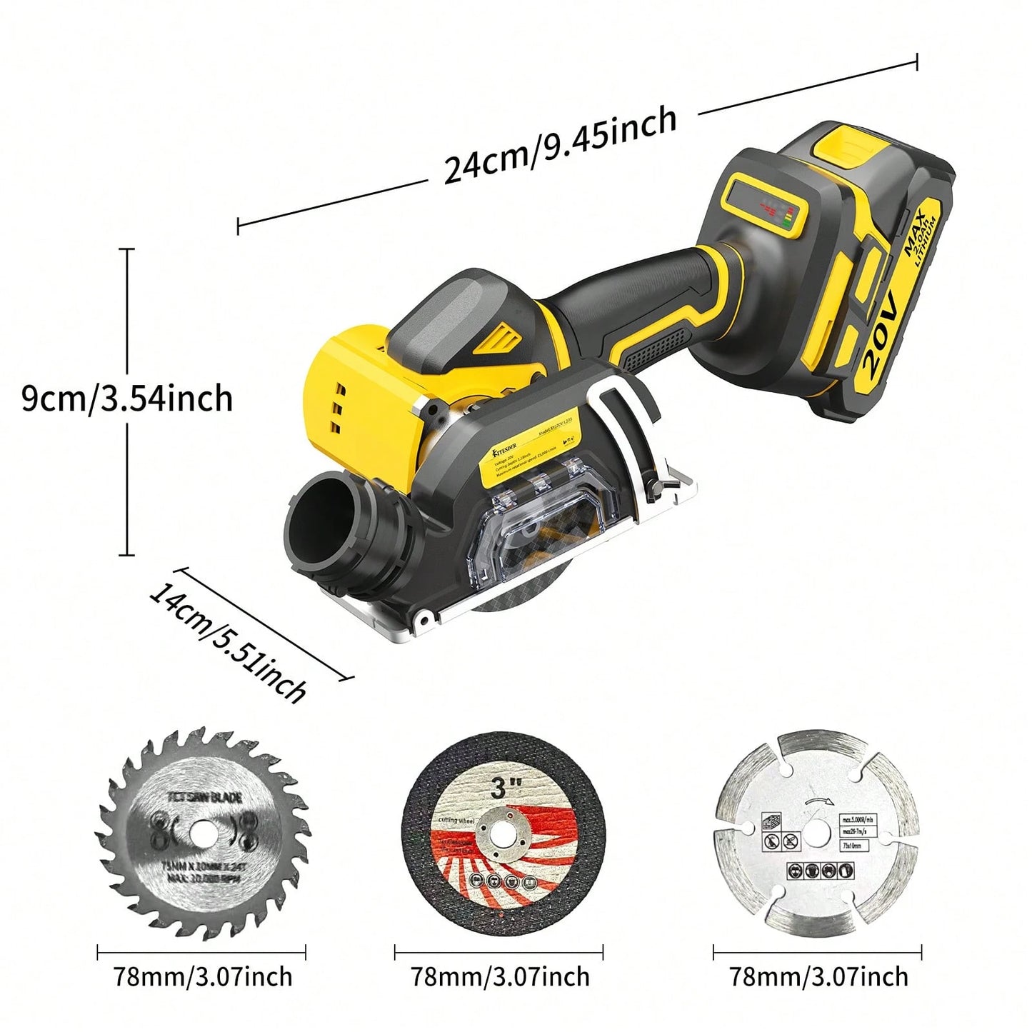 20V Brushless Mini Saw, 25000 RPM High Speed, 1.2kg Ultra Light, Removable Dust Port, 3/4in Cutting Depth – Cordless Circular Saw For Metal, Wood, Tile, Plastic