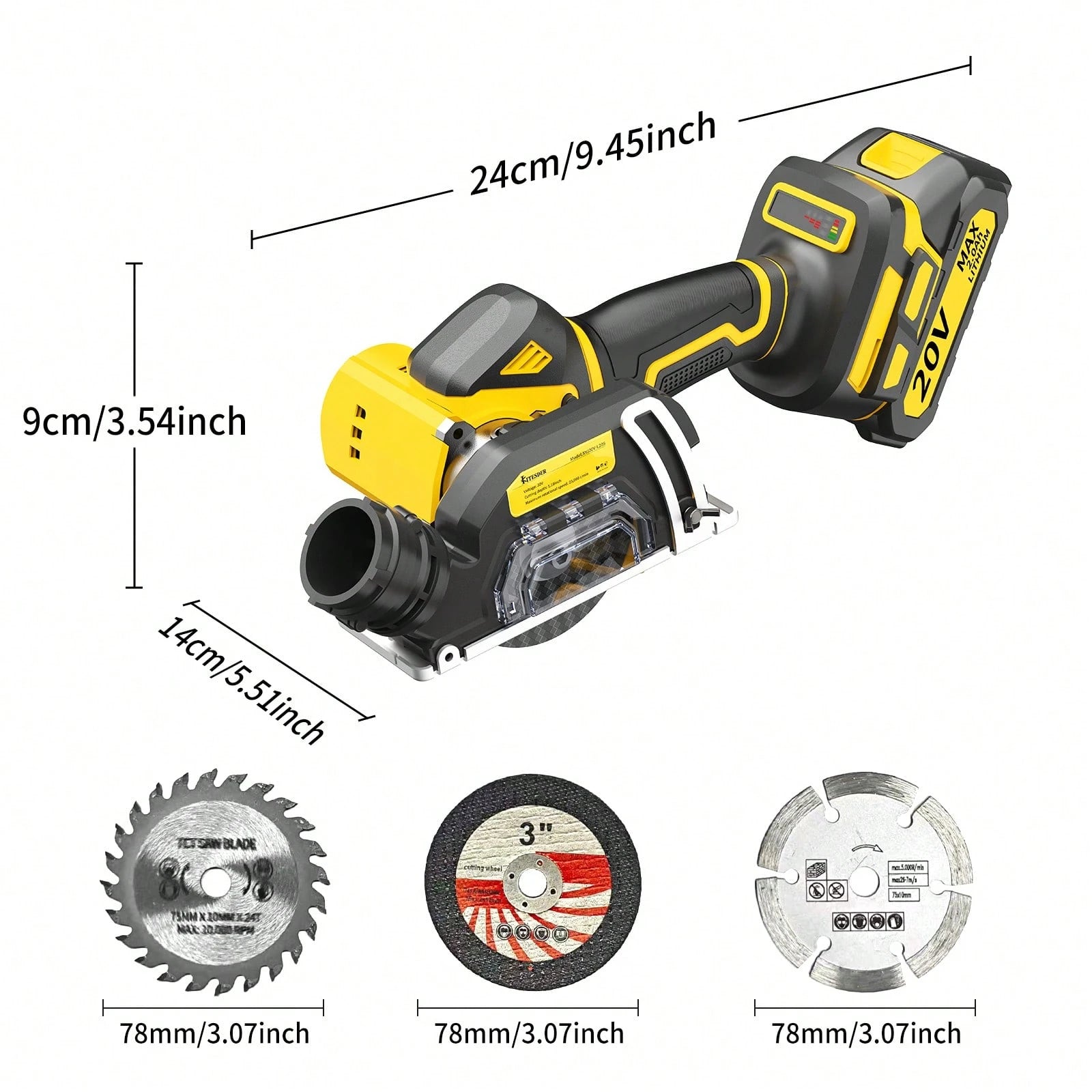 20V Brushless Mini Saw, 25000 RPM High Speed, 1.2kg Ultra Light, Removable Dust Port, 3/4in Cutting Depth – Cordless Circular Saw For Metal, Wood, Tile, Plastic