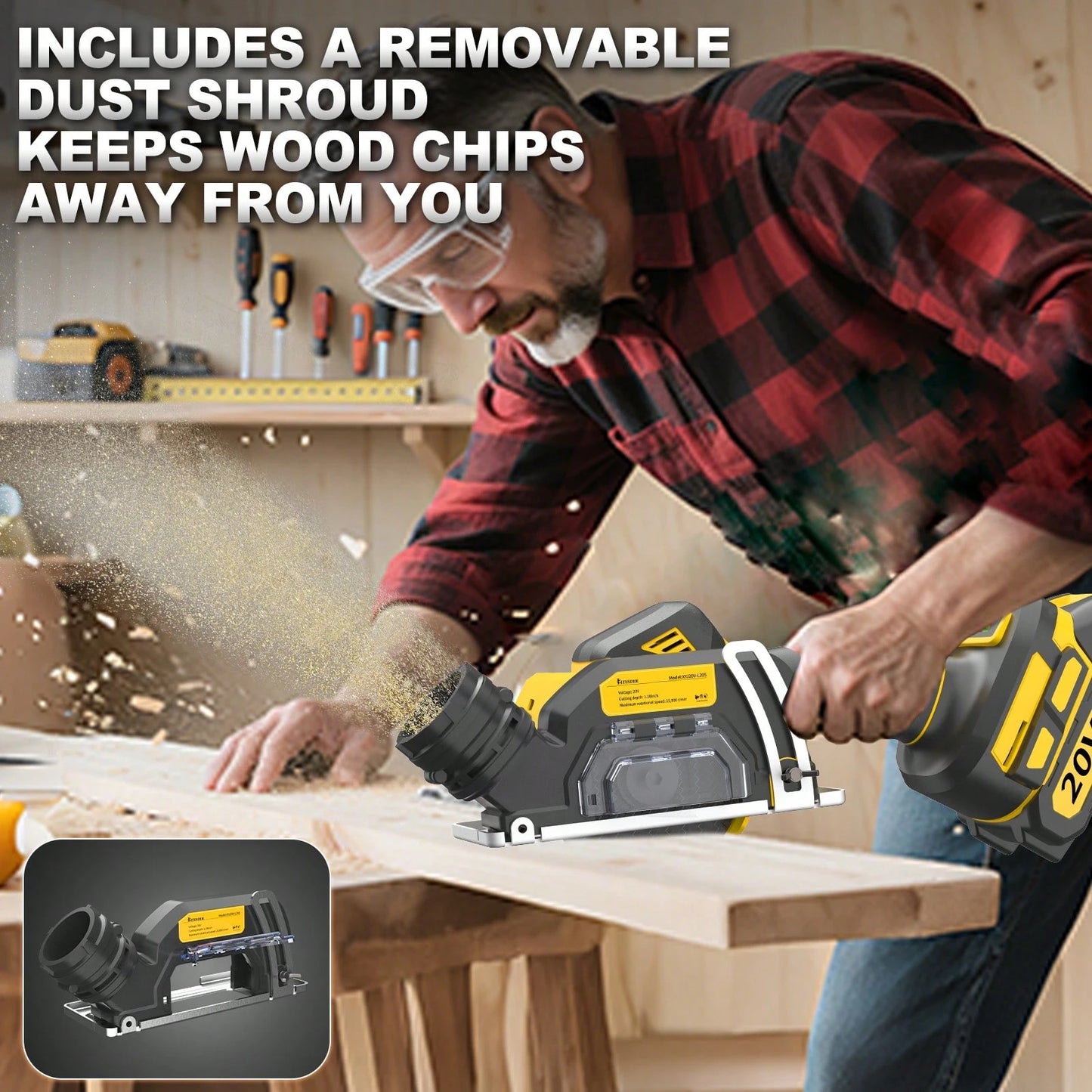 20V Brushless Mini Saw, 25000 RPM High Speed, 1.2kg Ultra Light, Removable Dust Port, 3/4in Cutting Depth – Cordless Circular Saw For Metal, Wood, Tile, Plastic