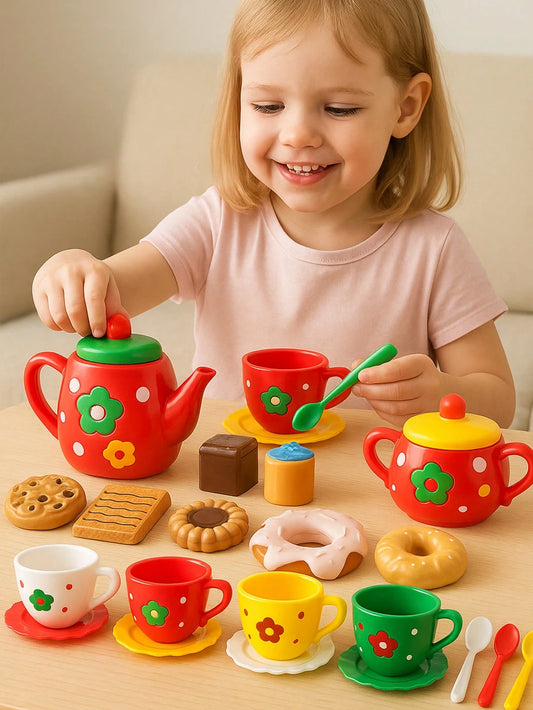 24pcs Christmas Afternoon Tea Party Set, Girls Pretend Play Tea Party Set, Donut & Cake Toy, Children Kitchen Playset, Party Decoration Toys