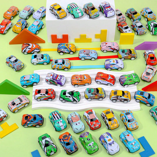 24pcs Pull Back Car Toy Set With Transparent Carrying Case, Suitable For 3+ Years Old Children, Travel Toy Set, Race Car Party Gift, Treasure Box Prize For Toddler Boys And Girls (Random Color & Style