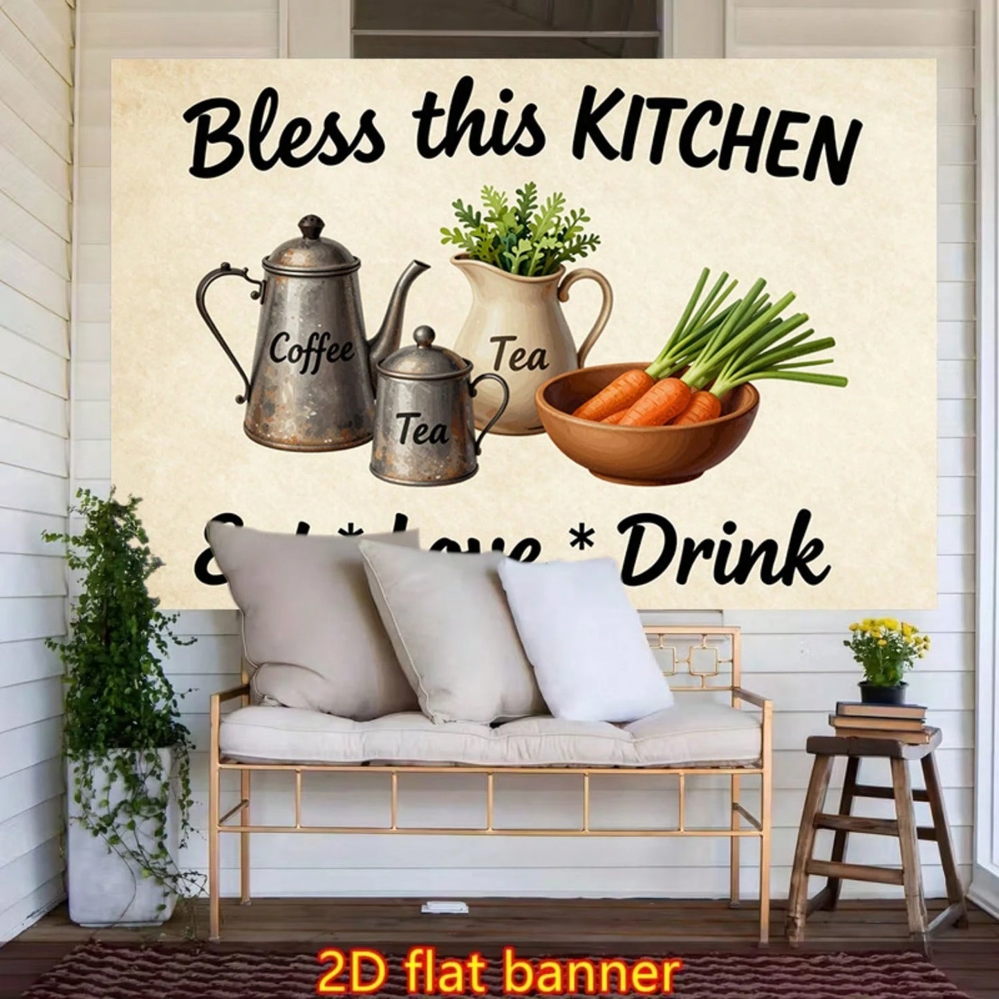 2D Flat- 1pc Stylish 2D Flat Printed Wall Tapestry, Bless This Kitchen Sign Colorful Aesthetics, Bedroom Aesthetics, Suitable For Living Room, Bedroom, Office, Home Decoration Or Meditation Area/Room