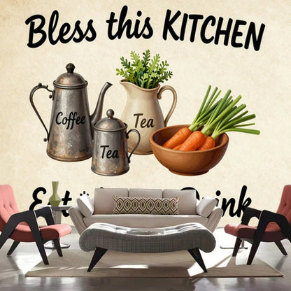 2D Flat- 1pc Stylish 2D Flat Printed Wall Tapestry, Bless This Kitchen Sign Colorful Aesthetics, Bedroom Aesthetics, Suitable For Living Room, Bedroom, Office, Home Decoration Or Meditation Area/Room