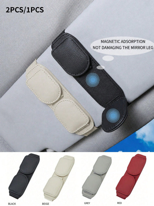 2PCS 1pc Leather Car Sun Visor Fashion Glasses Clip, Multi-Functional Auto Eyeglasses Storage Holder, Universal Vehicle Visor Clamp For Glasses & Cards