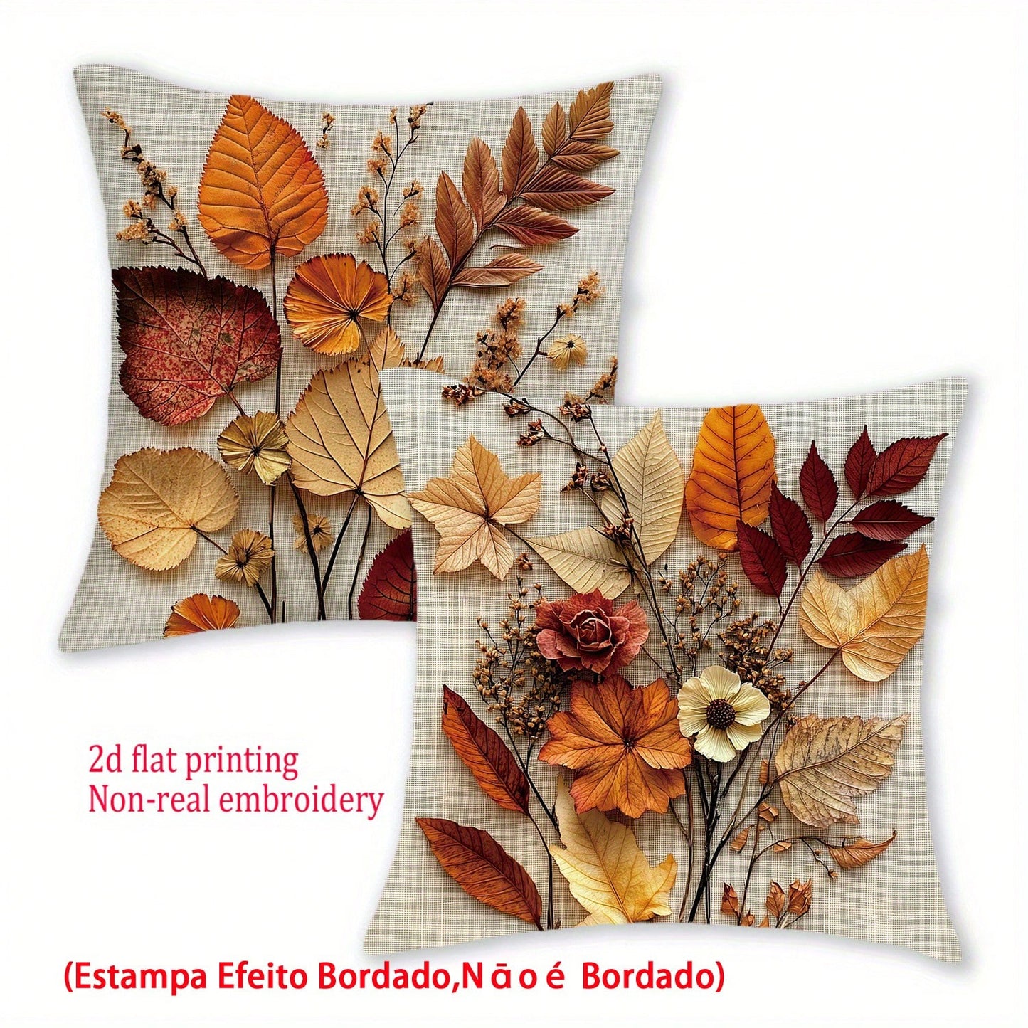2pcs Autumn Pillow Covers, Vintage Rust Brown Floral Leaf Pattern, 2D Flat Printing Not Embroidery, Polyester Fabric Zippered Single-Sided Printed Cushion Covers, Thanksgiving, Autumn Harvest Home Dec