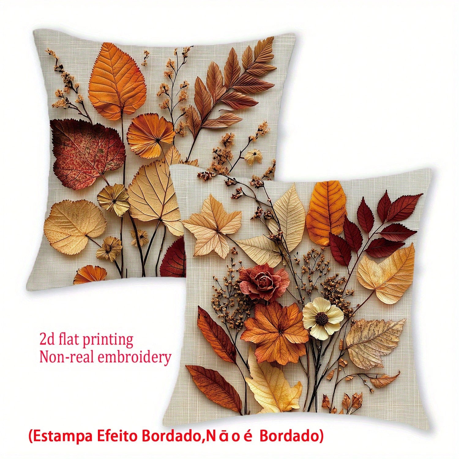 2pcs Autumn Pillow Covers, Vintage Rust Brown Floral Leaf Pattern, 2D Flat Printing Not Embroidery, Polyester Fabric Zippered Single-Sided Printed Cushion Covers, Thanksgiving, Autumn Harvest Home Dec