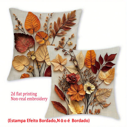 2pcs Autumn Pillow Covers, Vintage Rust Brown Floral Leaf Pattern, 2D Flat Printing Not Embroidery, Polyester Fabric Zippered Single-Sided Printed Cushion Covers, Thanksgiving, Autumn Harvest Home Dec