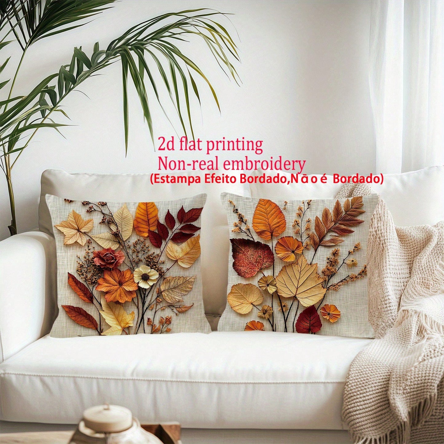 2pcs Autumn Pillow Covers, Vintage Rust Brown Floral Leaf Pattern, 2D Flat Printing Not Embroidery, Polyester Fabric Zippered Single-Sided Printed Cushion Covers, Thanksgiving, Autumn Harvest Home Dec
