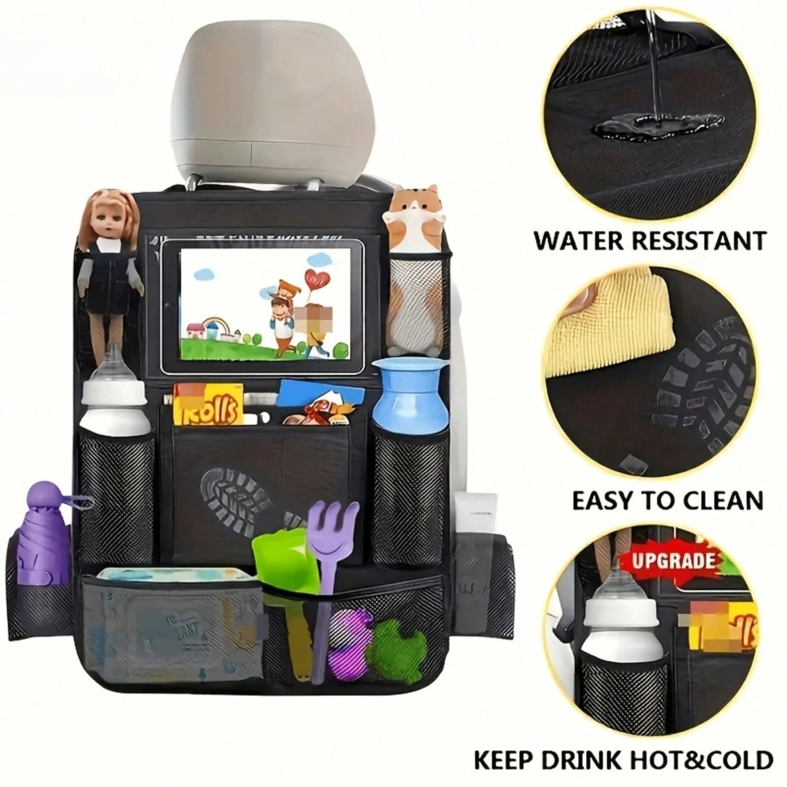 2pcs Car Seat Back Storage Functional Rear Footrest With Touchscreen Tablet Support & Multiple Pockets For All