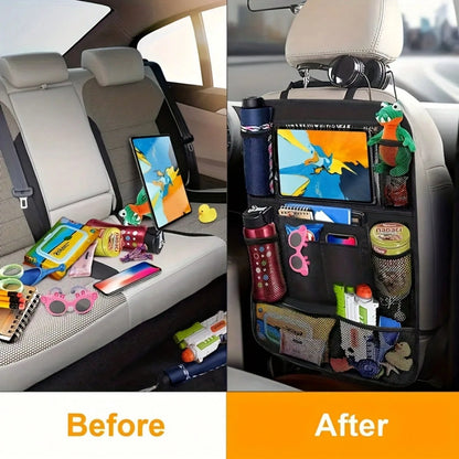 2pcs Car Seat Back Storage Functional Rear Footrest With Touchscreen Tablet Support & Multiple Pockets For All
