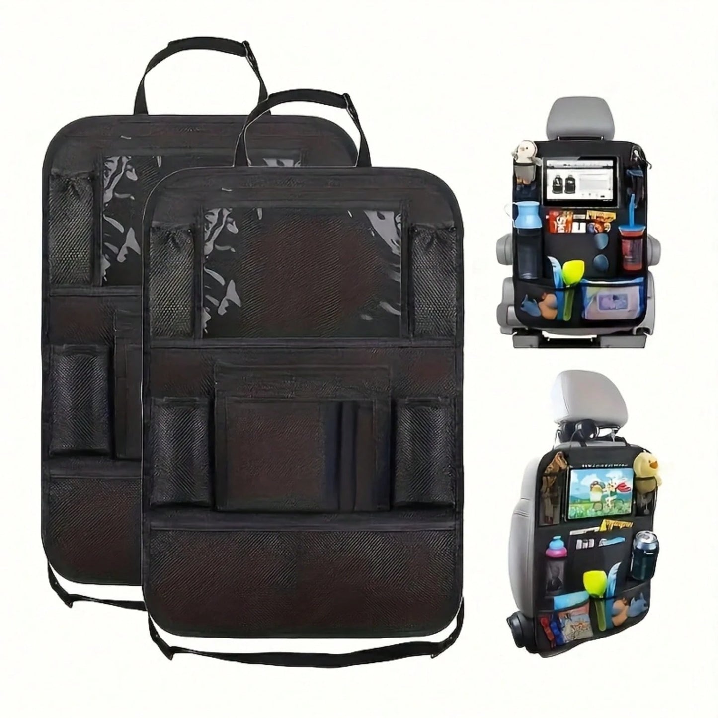 2pcs Car Seat Back Storage Functional Rear Footrest With Touchscreen Tablet Support & Multiple Pockets For All