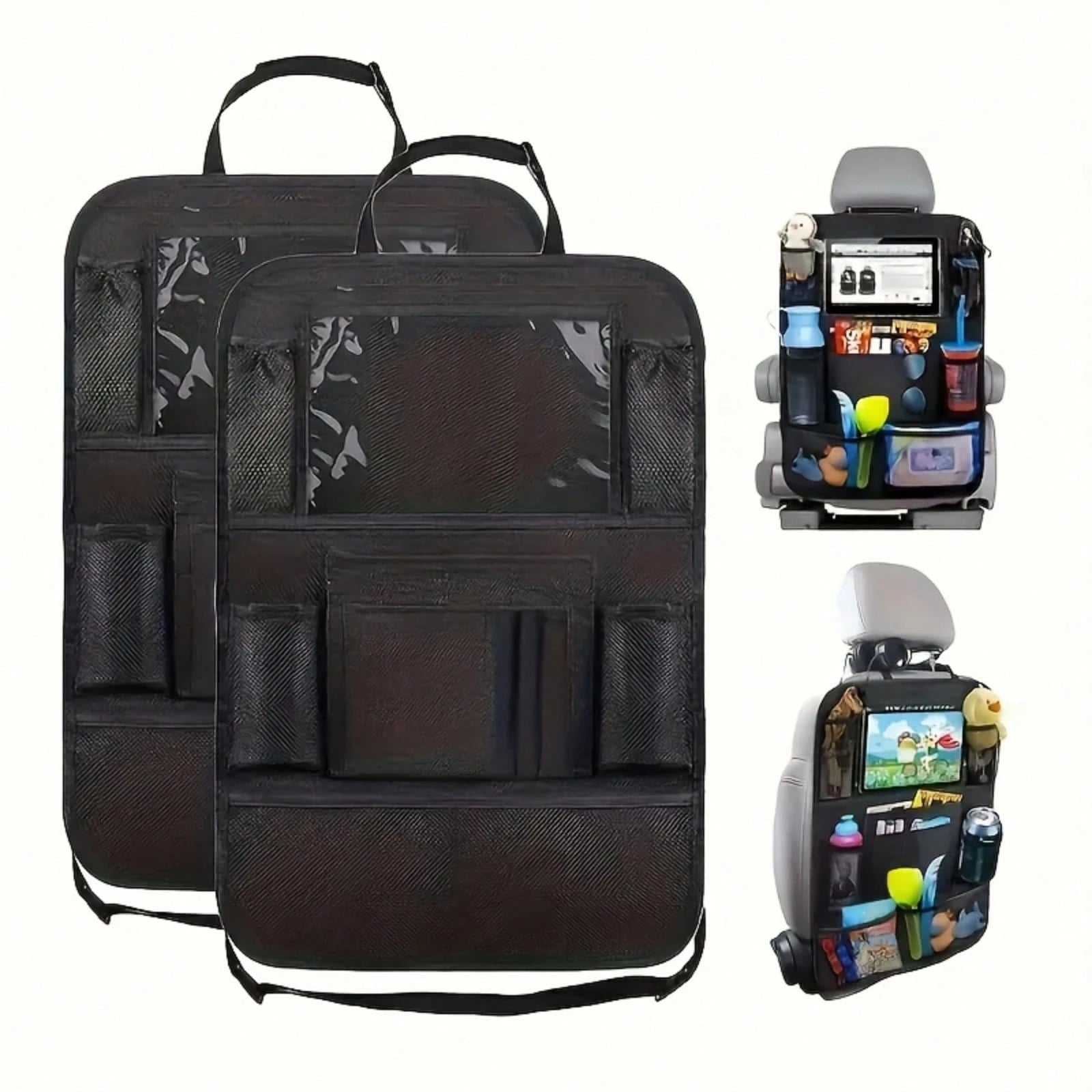 2pcs Car Seat Back Storage Functional Rear Footrest With Touchscreen Tablet Support & Multiple Pockets For All